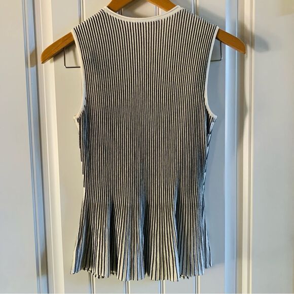 Theory Striped White Black Canelis Prosecco Peplum Tank | Small - Picture 4 of 10